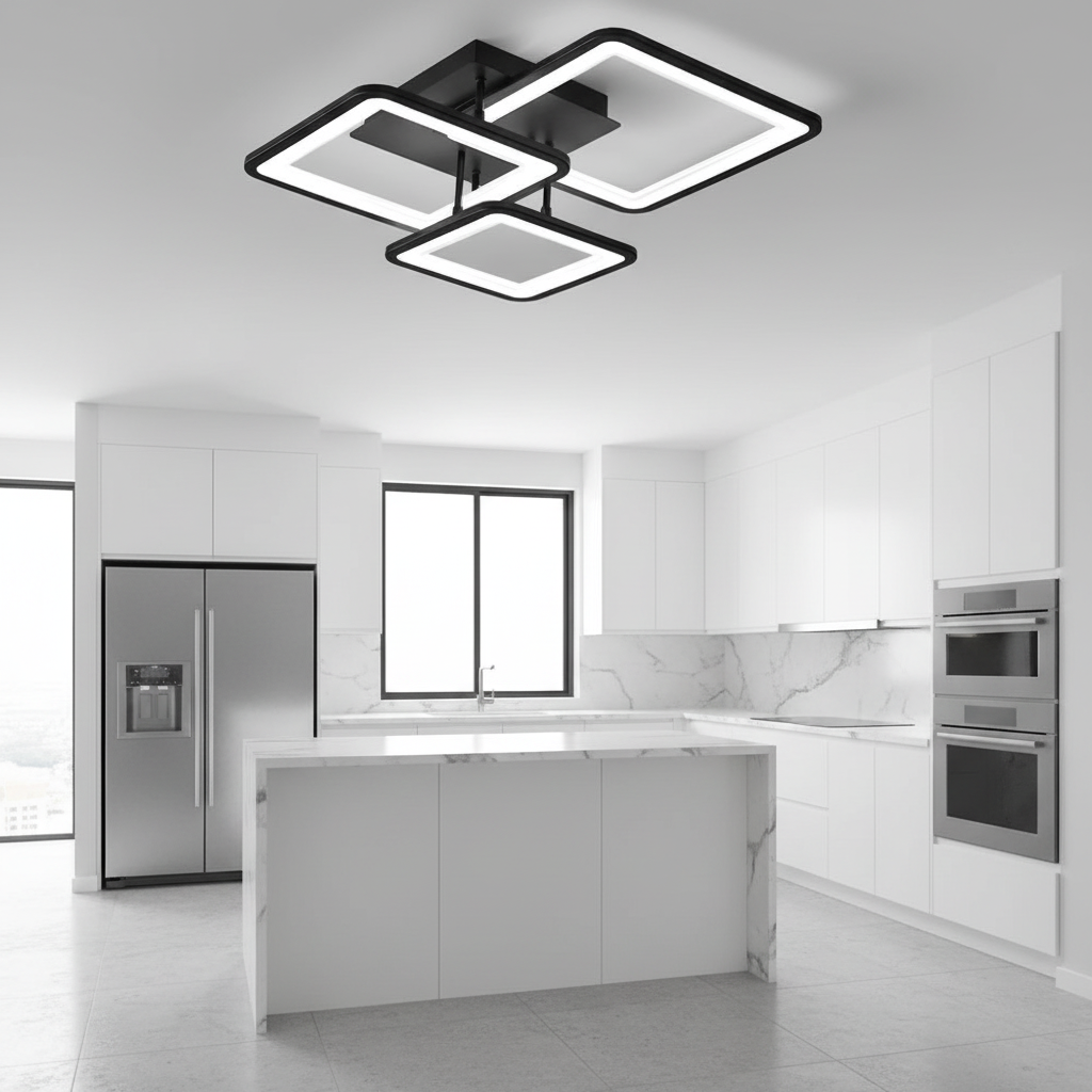 Lustra LED cu telecomanda ZOE 60W, 3 Patrate, lumina Rece/Calda/Neutra, Dimabila, Negru Lustre LED cu Telecomanda Default Title Alessandro Design