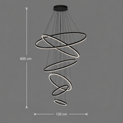 Lustra LED suspendata NARSAQ 222W, 6 Cercuri, lumina Rece/Calda/Neutra, Negru, Inaltime Reglabila