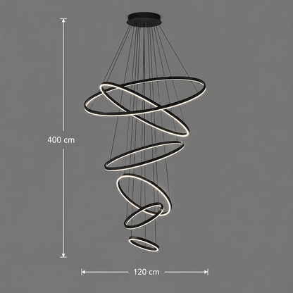 Lustra LED suspendata NARSAQ 222W, 6 Cercuri, lumina Rece/Calda/Neutra, Negru, Inaltime Reglabila