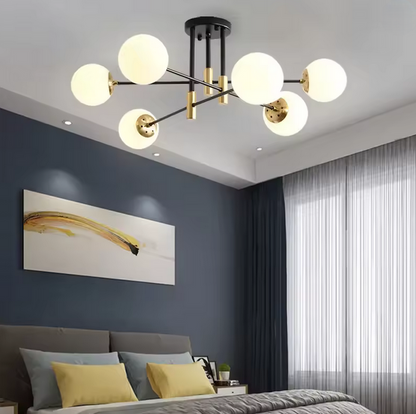 Στρογγυλός πολυέλαιος White Globe, PENTHOUSE Lounge, 6xE27, Μαύρο / Χρυσό, Μεταλλικοί Μοντέρνοι Πολυέλαιοι Προεπιλεγμένος τίτλος Alessandro Design