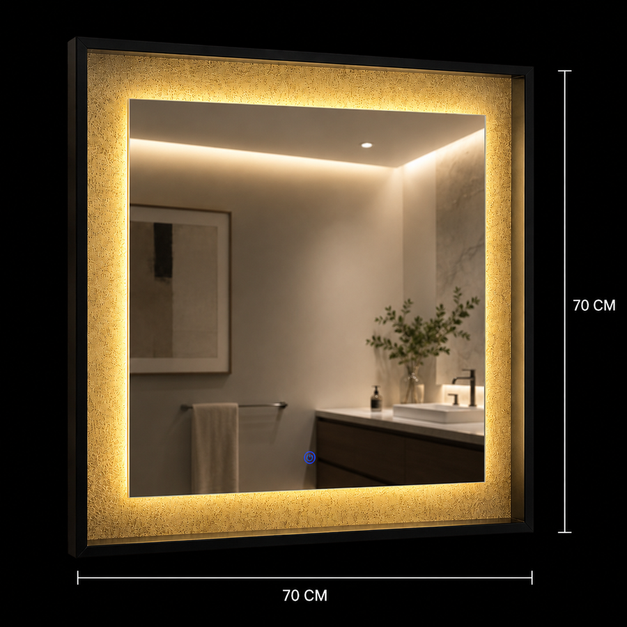 Καθρέφτης Giga LED, 80x60cm, Ασημί, Touch, 6000K φως