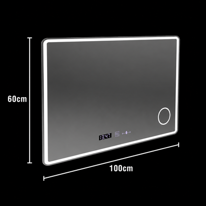 Ορθογώνιος καθρέφτης LED 120x80 Aura Riflesso Puro MotionGlow Marcello, Σύστημα Demister, Θερμόμετρο και Ρολόι, Ρυθμιζόμενο