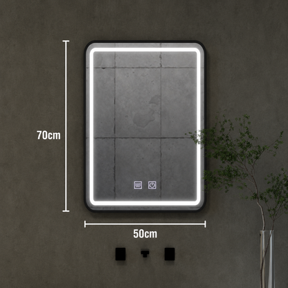 Ορθογώνιος καθρέφτης LED, 50x70cm, EDGE Touch, Demister System, Μαύρο πλαίσιο