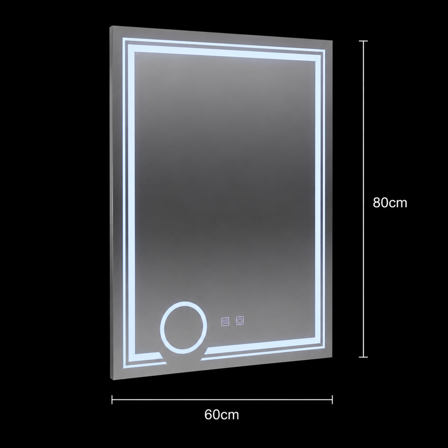 Ορθογώνιος καθρέφτης LED, 60x80cm, CANTO Touch, Σύστημα Demister, Dimmable
