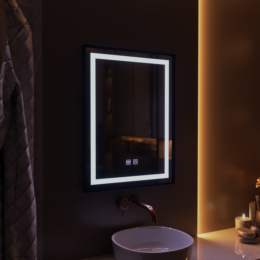 Ορθογώνιος καθρέφτης LED, 60x80cm, EDGE Touch, Demister System, Μαύρο πλαίσιο