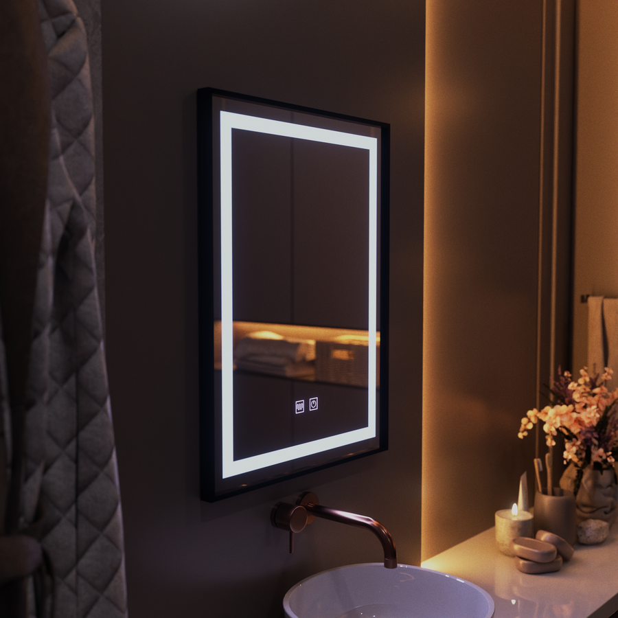 Ορθογώνιος καθρέφτης LED, 60x80cm, EDGE Touch, Demister System, Μαύρο πλαίσιο