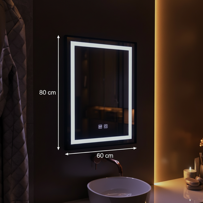 Ορθογώνιος καθρέφτης LED, 60x80cm, EDGE Touch, Demister System, Μαύρο πλαίσιο