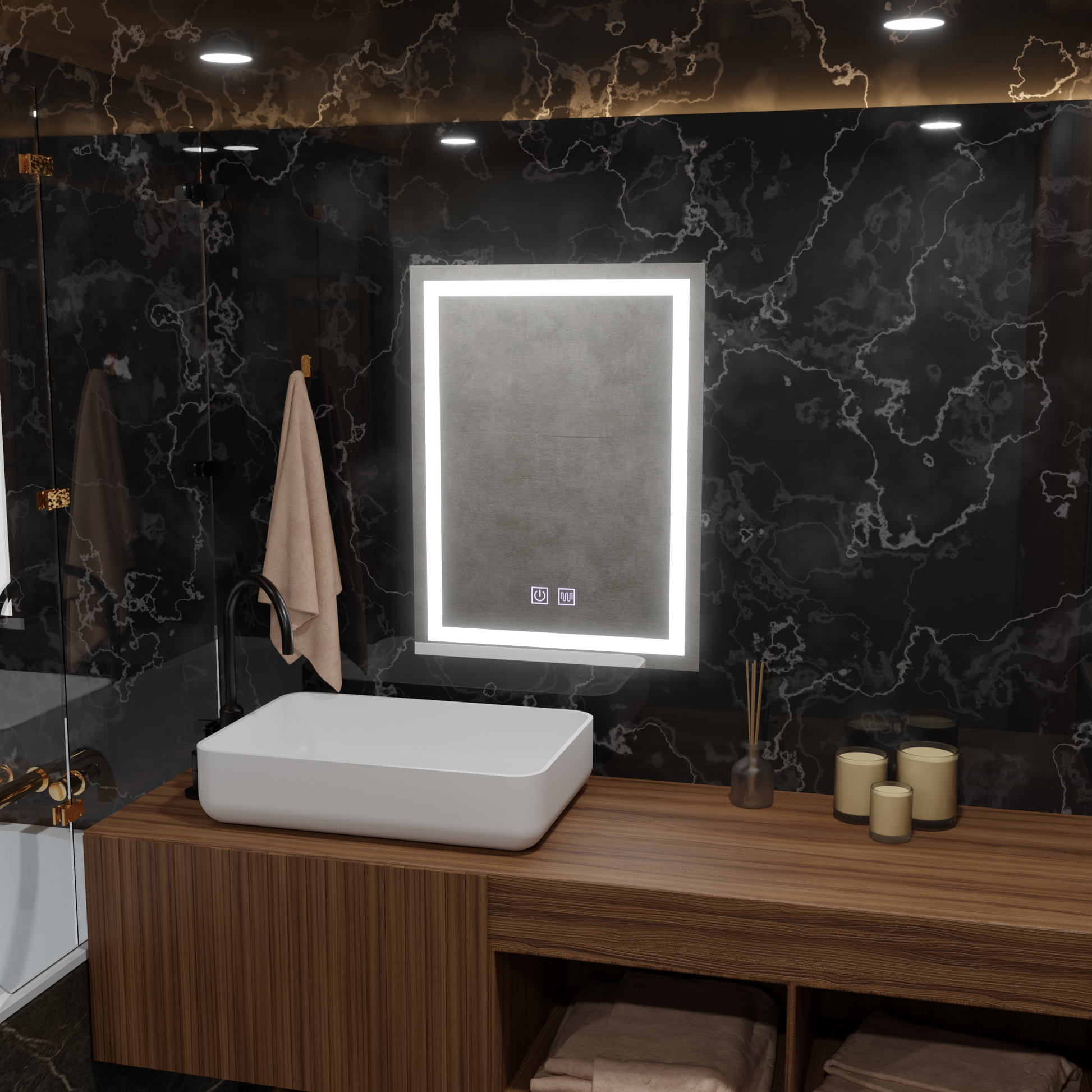 Ορθογώνιος καθρέφτης LED, 45x60cm, RADIANTE Touch, Demister System, Dimmable Mirrors Korman E Προεπιλεγμένος τίτλος Alessandro Design