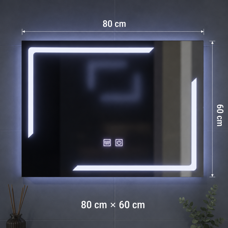 Ορθογώνιος καθρέφτης LED, 80x60cm, ECLISSA Touch, Demister System, Dimmable