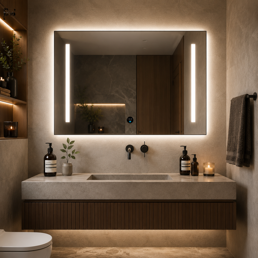 Καθρέφτης Giga LED, 80x60cm, Ασημί, Touch, 6000K φως