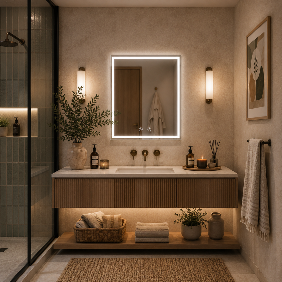 Καθρέφτης Giga LED, 80x60cm, Ασημί, Touch, 6000K φως