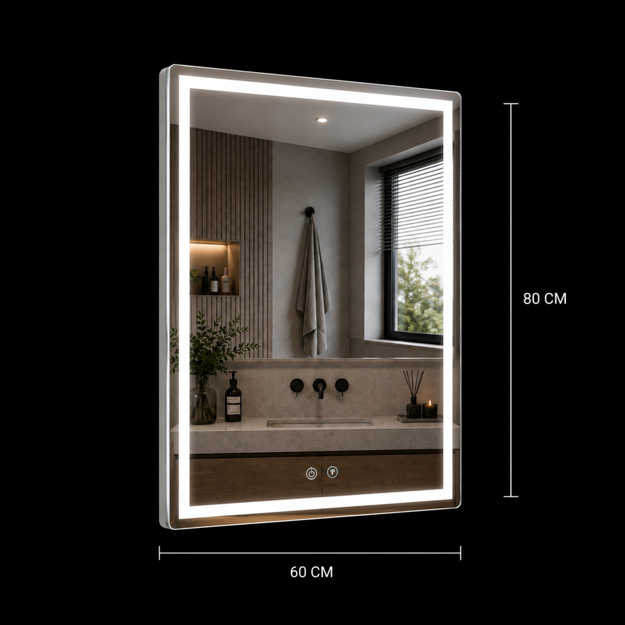 Καθρέφτης Giga LED, 80x60cm, Ασημί, Touch, 6000K φως