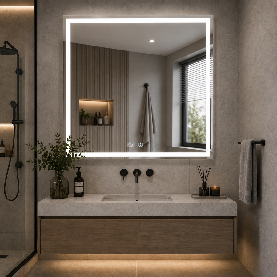 Καθρέφτης Giga LED, 80x60cm, Ασημί, Touch, 6000K φως