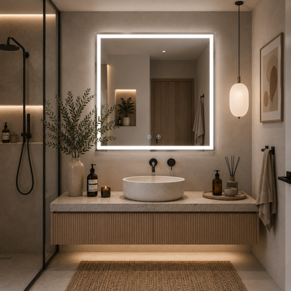 Καθρέφτης Giga LED, 80x60cm, Ασημί, Touch, 6000K φως
