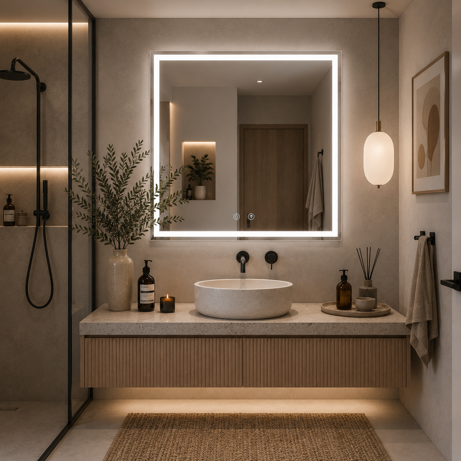 Καθρέφτης Giga LED, 80x60cm, Ασημί, Touch, 6000K φως