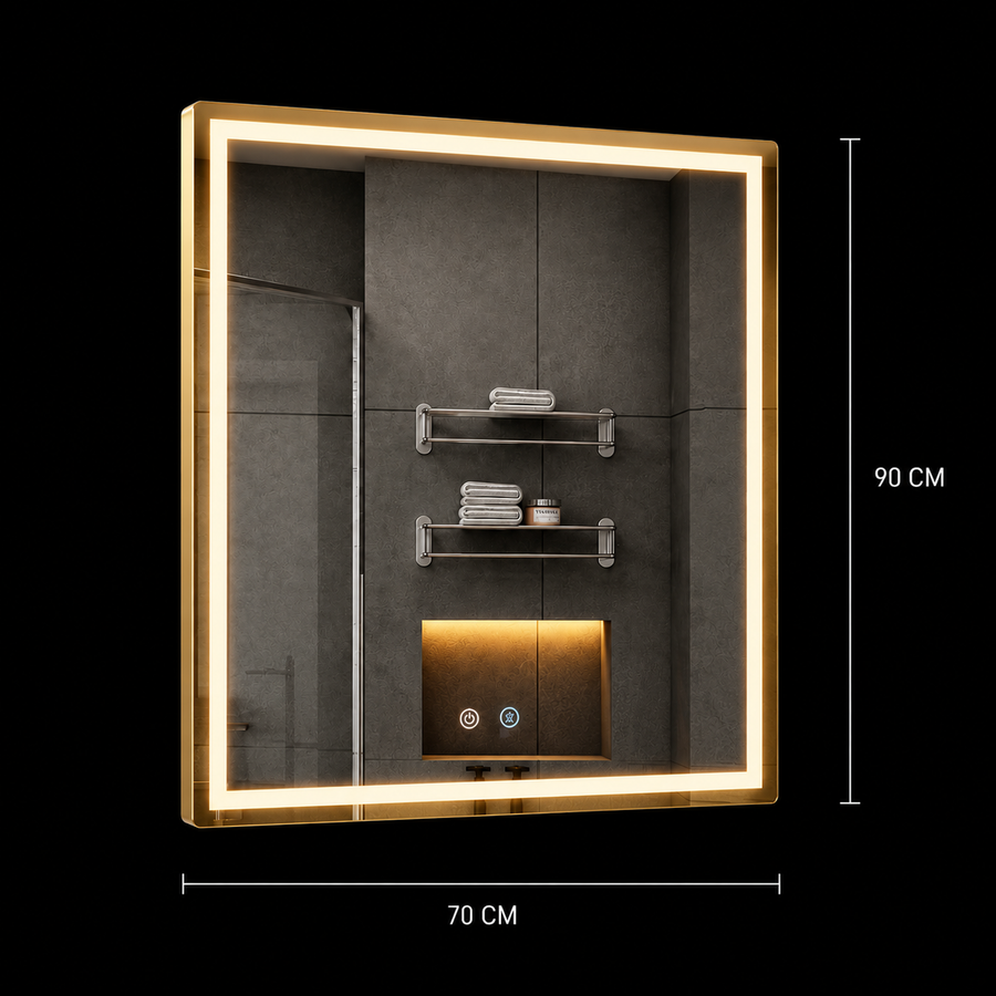 Καθρέφτης Giga LED, 80x60cm, Ασημί, Touch, 6000K φως