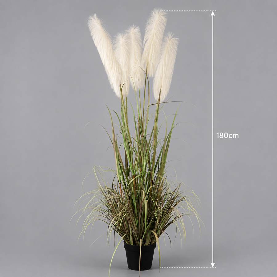 Planta Artificială Iarbă Ornamentală, 180cm, cu 5 fire, Stuf si Iarba, Verde si Roz, Fara Ghiveci
