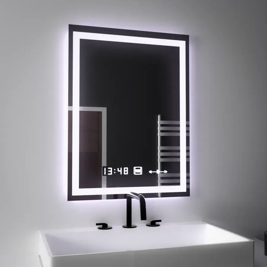 Ορθογώνιος καθρέφτης LED, 45x60 cm, Verite MotionGlow Marcello, Σύστημα αποθαμβώματος, Ρολόι & Θερμόμετρο, Dimable Marcello Mirrors Προεπιλεγμένος τίτλος Alessandro Design