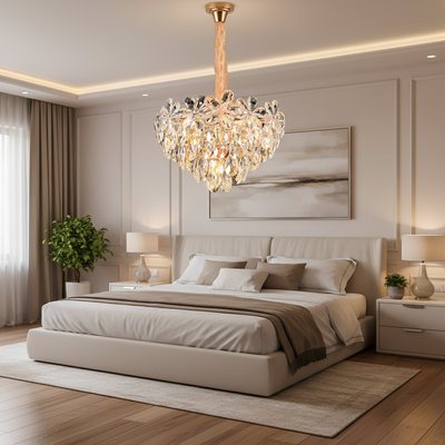 Κρυστάλλινος πολυέλαιος, Elegance 7xE27, Διάμετρος 40cm, Γυαλιστερό χρυσό, Ρυθμιζόμενο ύψος, Μέταλλο και Κρύσταλλο
