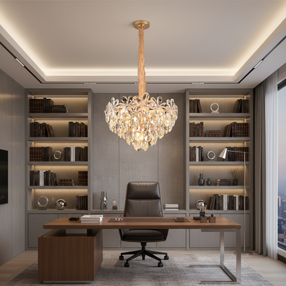 Κρυστάλλινος πολυέλαιος, Elegance 7xE27, Διάμετρος 40cm, Γυαλιστερό χρυσό, Ρυθμιζόμενο ύψος, Μέταλλο και Κρύσταλλο