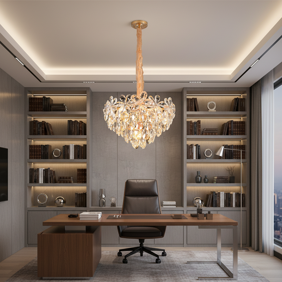 Κρυστάλλινος πολυέλαιος, Elegance 7xE27, Διάμετρος 40cm, Γυαλιστερό χρυσό, Ρυθμιζόμενο ύψος, Μέταλλο και Κρύσταλλο