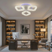 Lustra LED RENATO Nobile cu telecomanda si cristal,  39W, 3 Patrate, Lumina Rece/Calda/Neutra, Dimabila, Alb