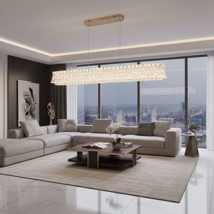 Lustra LED cu Telecomanda, Suspendata TAMY 160W, Liniara, lumina Rece/Calda/Neutra, Auriu, Inaltime Reglabila
