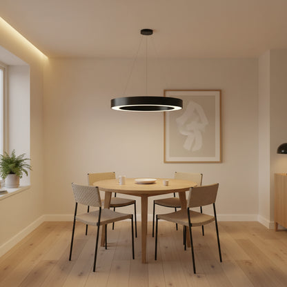 Lustra LED suspendata ANGLE, D52cm, 25W, Inaltime Reglabila, Lumina Rece, Negru, Metal si Acril