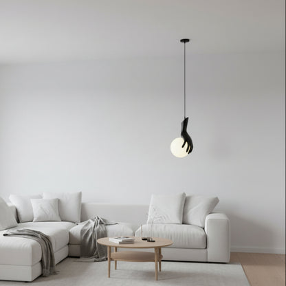 Lustra MANOS, 13x120cm, 1xE27, Sticla si Resina, Negru