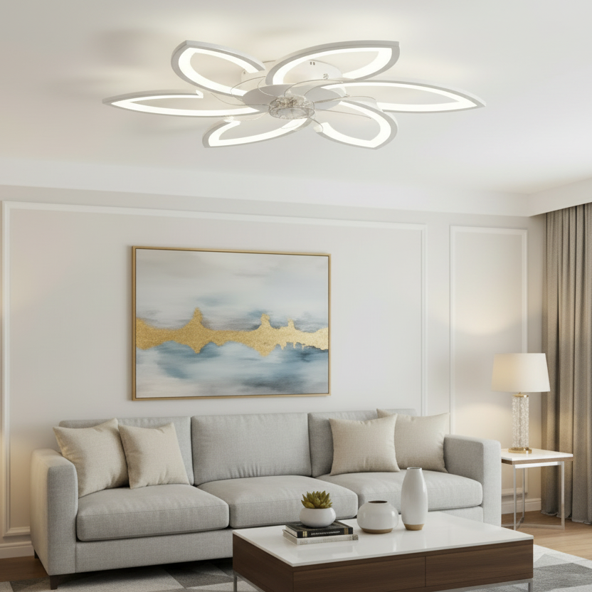 Lustra LED Ventilator ANEMO cu Telecomanda, 36W, D76.5cm, Lumina Rece/Neutra/Calda, Metal si Plastic, Alb