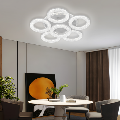 FREJA LED Πολυέλαιος με Τηλεχειριστήριο, 51cm, 90W, 3000K/4000K/6000K, Dimmable, White, Crystals, 6 Circles LED Chandeliers with Remote Control Προεπιλεγμένος τίτλος Alessandro Design