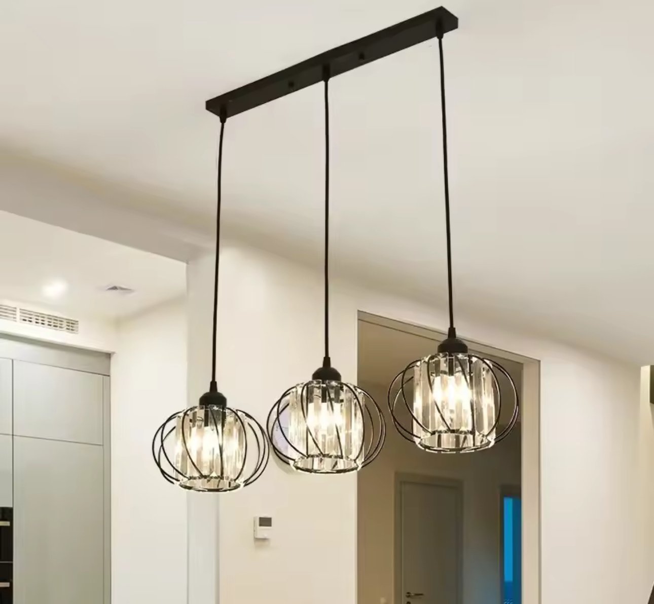 Lustra Clasica Moderna, Suspendata, Monica LC910/3LBK, 3 X E27, Negru, Metal si Sticla, Inaltime Reglabila Lustre Clasice Default Title Alessandro Design