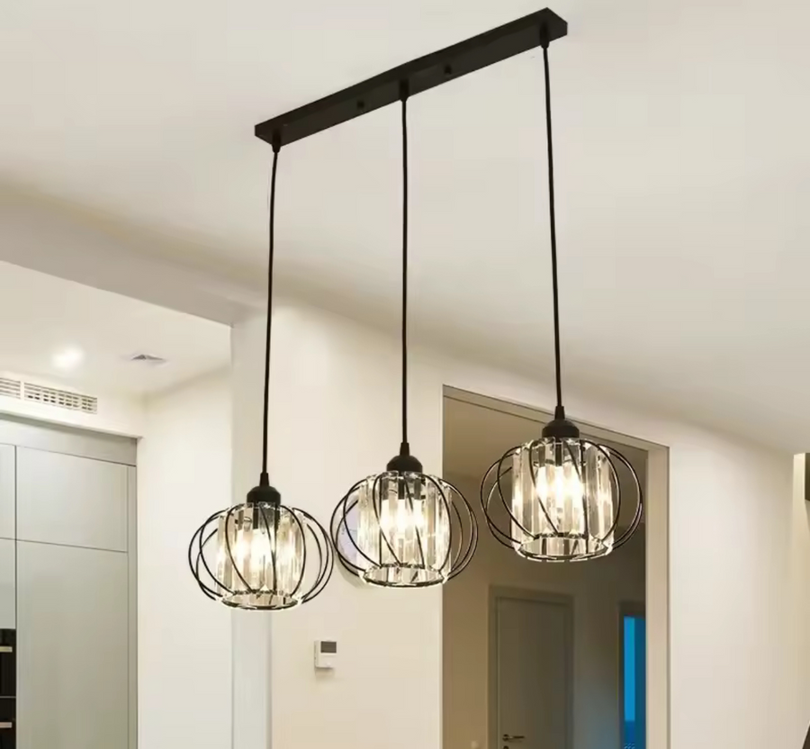 Lustra Clasica Moderna, Suspendata, Monica LC910/3LBK, 3 X E27, Negru, Metal si Sticla, Inaltime Reglabila Lustre Clasice Default Title Alessandro Design