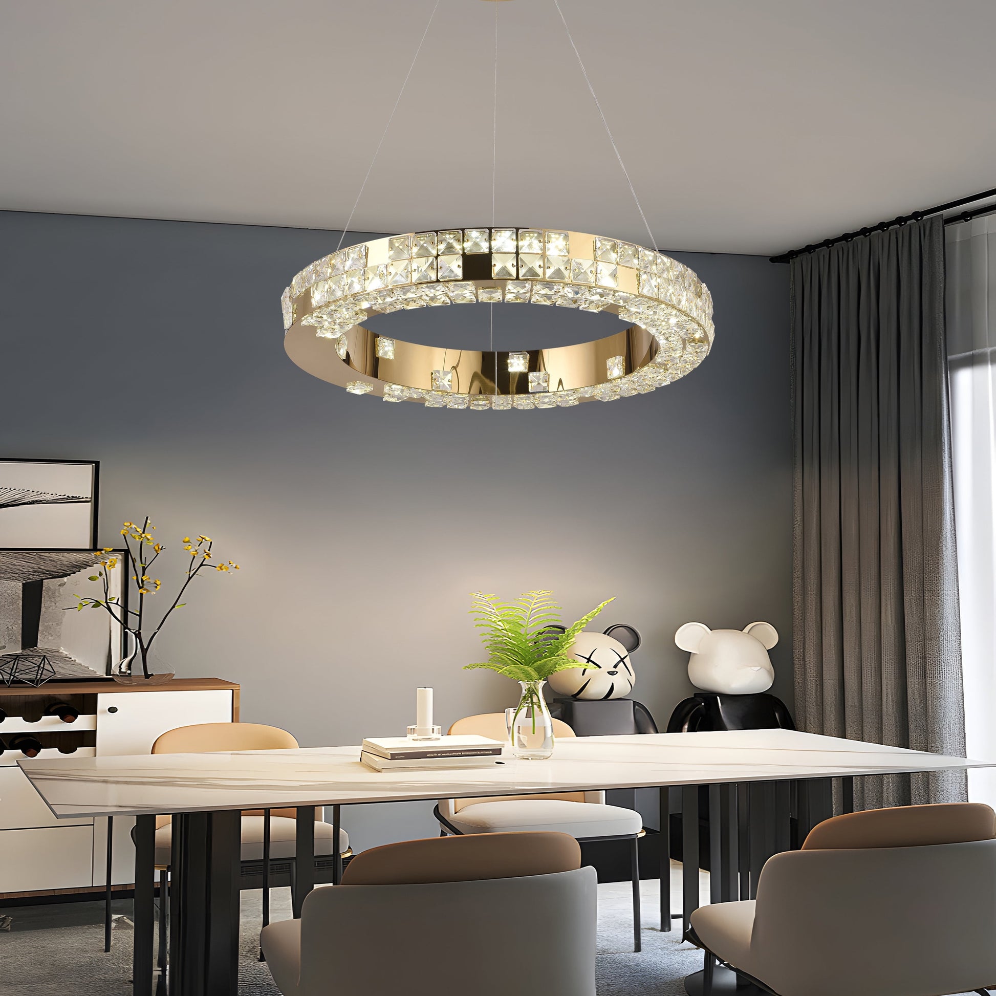 Lustra LED cu Telecomanda, LLC135/1GD, Cristal si Metal, 29W, 1 Cerc, Dimabila, Inaltime Reglabila, Lumina Rece/Calda/Neutra, Iluminat Luxos Lustre LED cu Telecomanda Default Title Alessandro Design