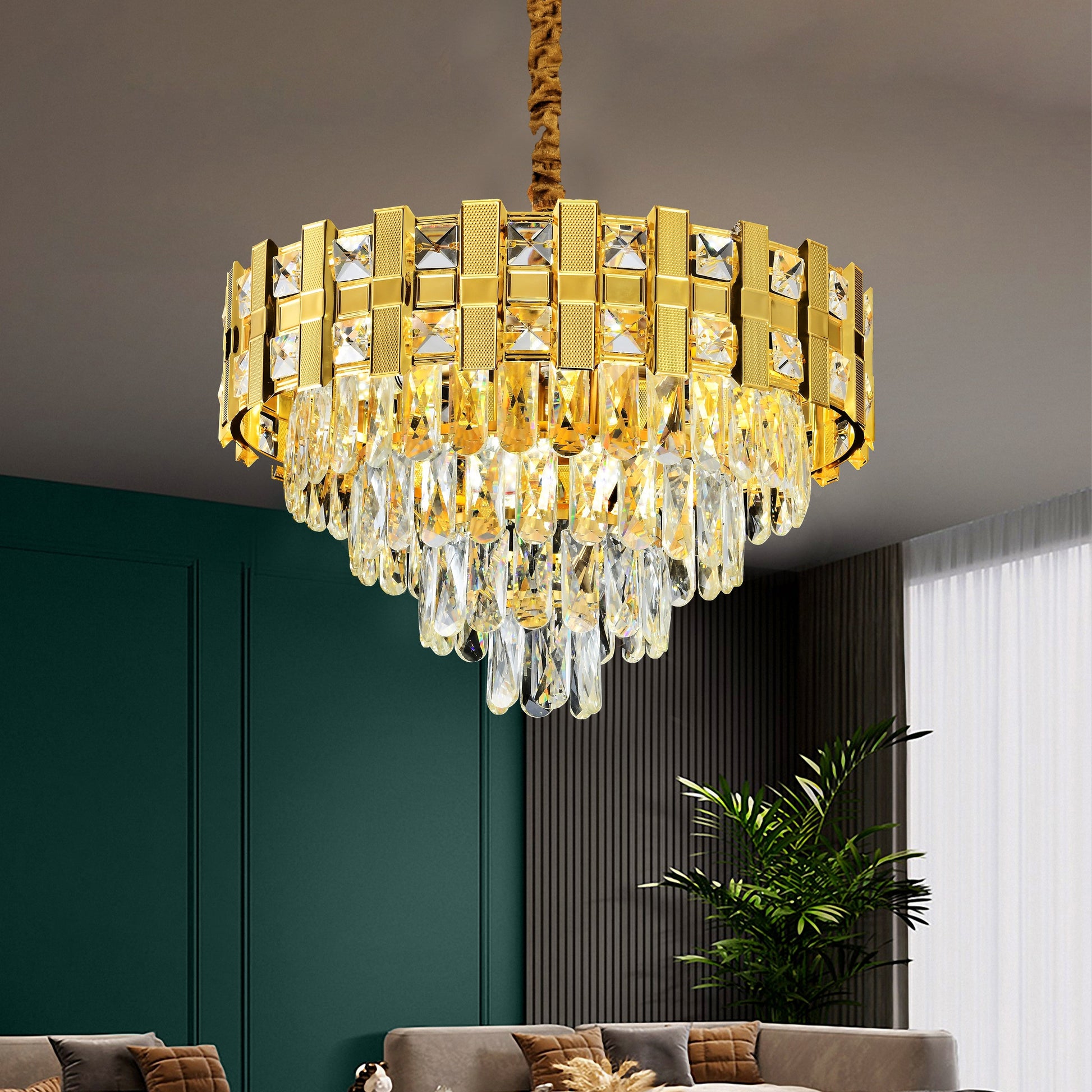 Candelabru Cristal BRAN Eleganza 8xE14, Diametru 50cm, Auriu Lucios, Inaltime Reglabila Candelabre Cristal Default Title Alessandro Design
