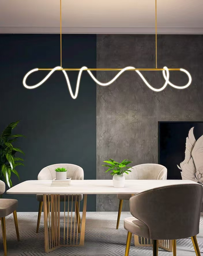 Πολυέλαιος LED DIVINO Gold 96W με εύκαμπτο σωλήνα σιλικόνης, 96W, 150cm - Ρυθμιζόμενο φως 3000K/4000K/6000K Modern Chandeliers Προεπιλεγμένος τίτλος Alessandro Design