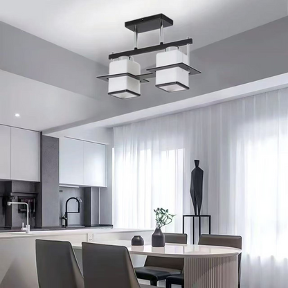 Aramis Classic Chandelier with Wood Square Shade 2X E27 Grey Black Classic Chandeliers Προεπιλεγμένος τίτλος Alessandro Design