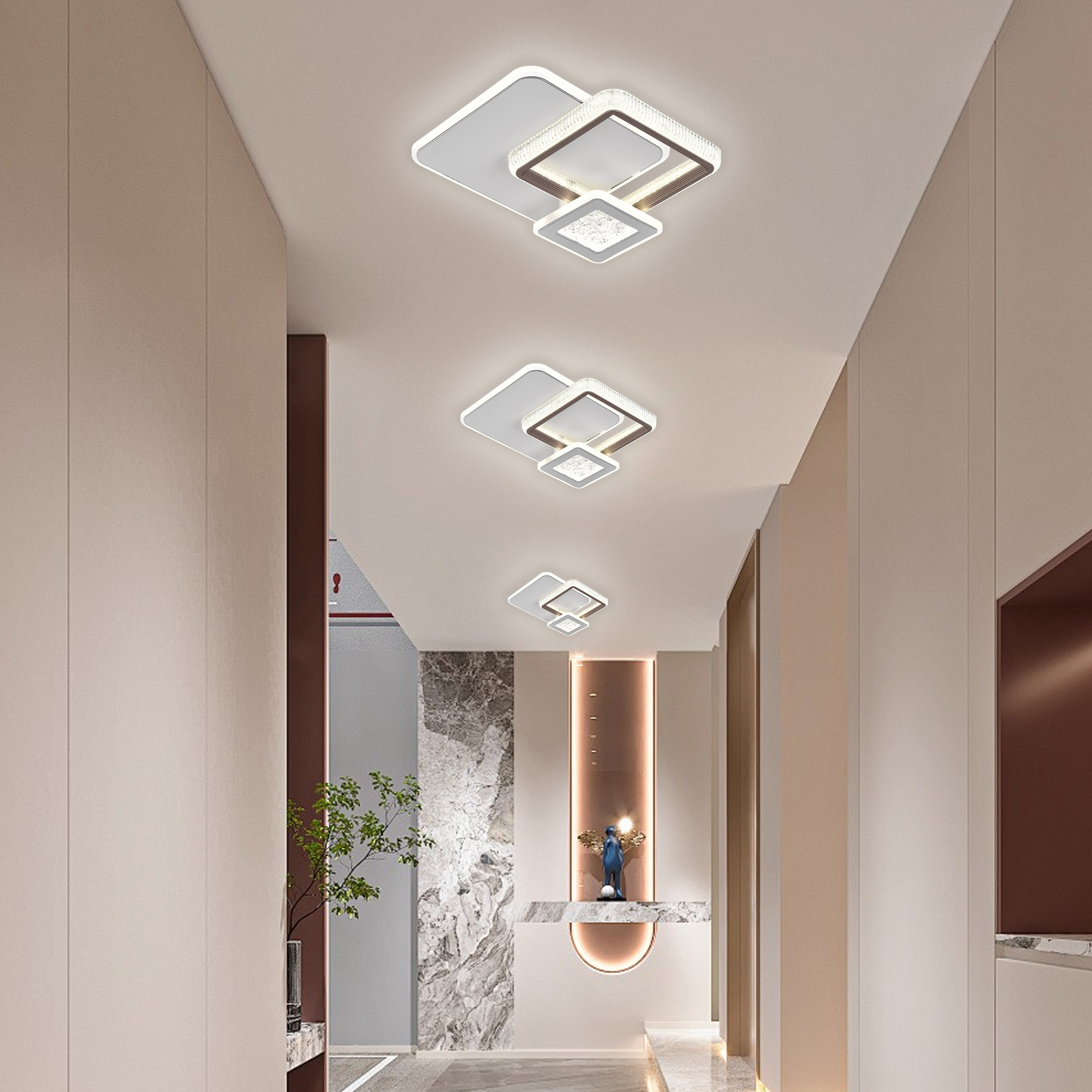 Πολυέλαιος LED NYXORA 51W, 3 Τετράγωνα, Κρύο/Ζεστό/Ουδέτερο φως, Λευκοί πολυέλαιοι LED Προεπιλεγμένος τίτλος Alessandro Design