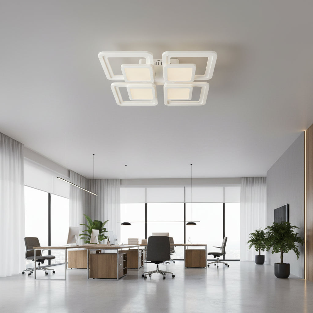 Πολυέλαιος LED με τηλεχειριστήριο SUSAN 96W, 4 τετράγωνα, κρύο/θερμό/ουδέτερο φως, ρυθμιζόμενο, λευκός πολυέλαιος LED με τηλεχειριστήριο Προεπιλεγμένος τίτλος Alessandro Design