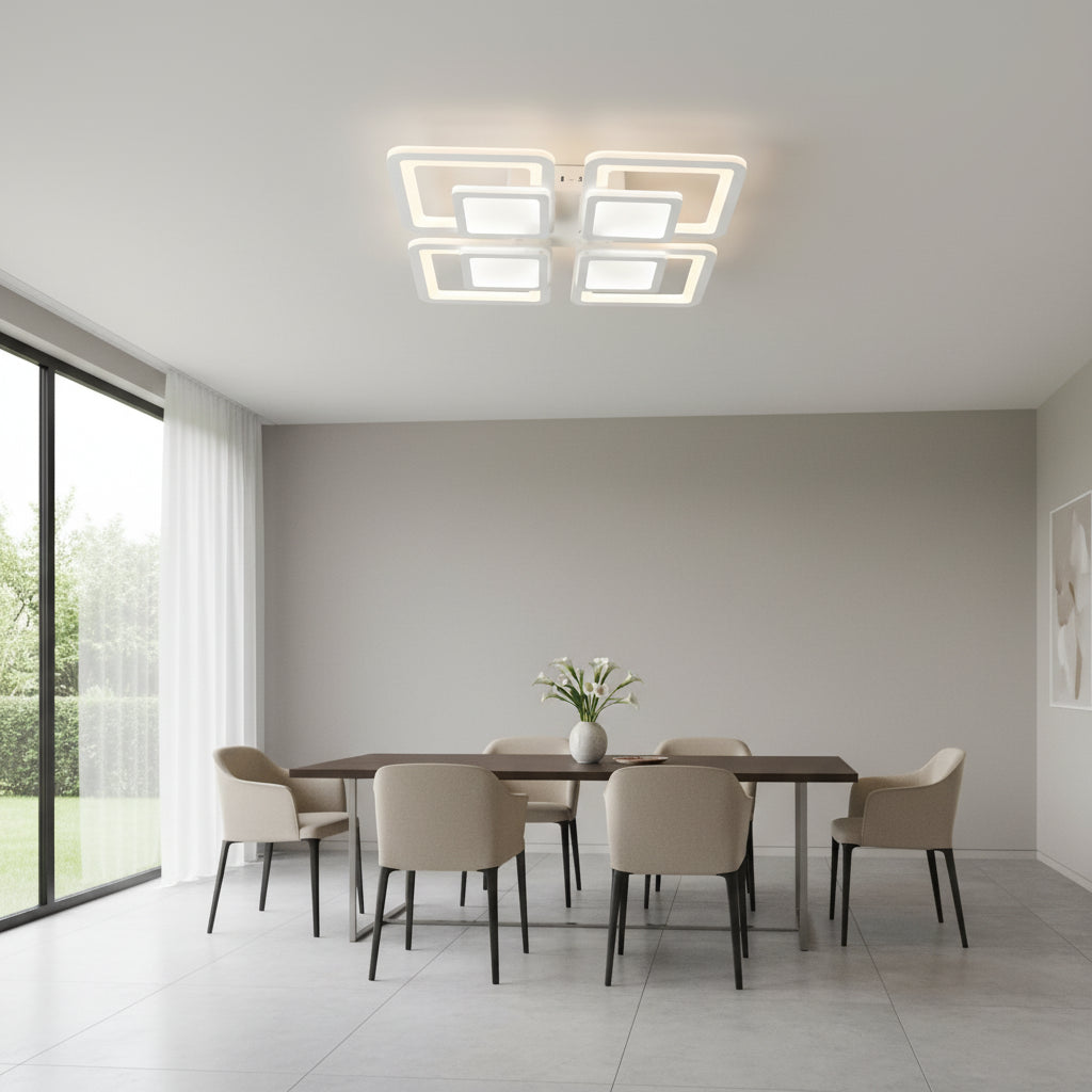 Πολυέλαιος LED με τηλεχειριστήριο SUSAN 96W, 4 τετράγωνα, κρύο/θερμό/ουδέτερο φως, ρυθμιζόμενο, λευκός πολυέλαιος LED με τηλεχειριστήριο Προεπιλεγμένος τίτλος Alessandro Design