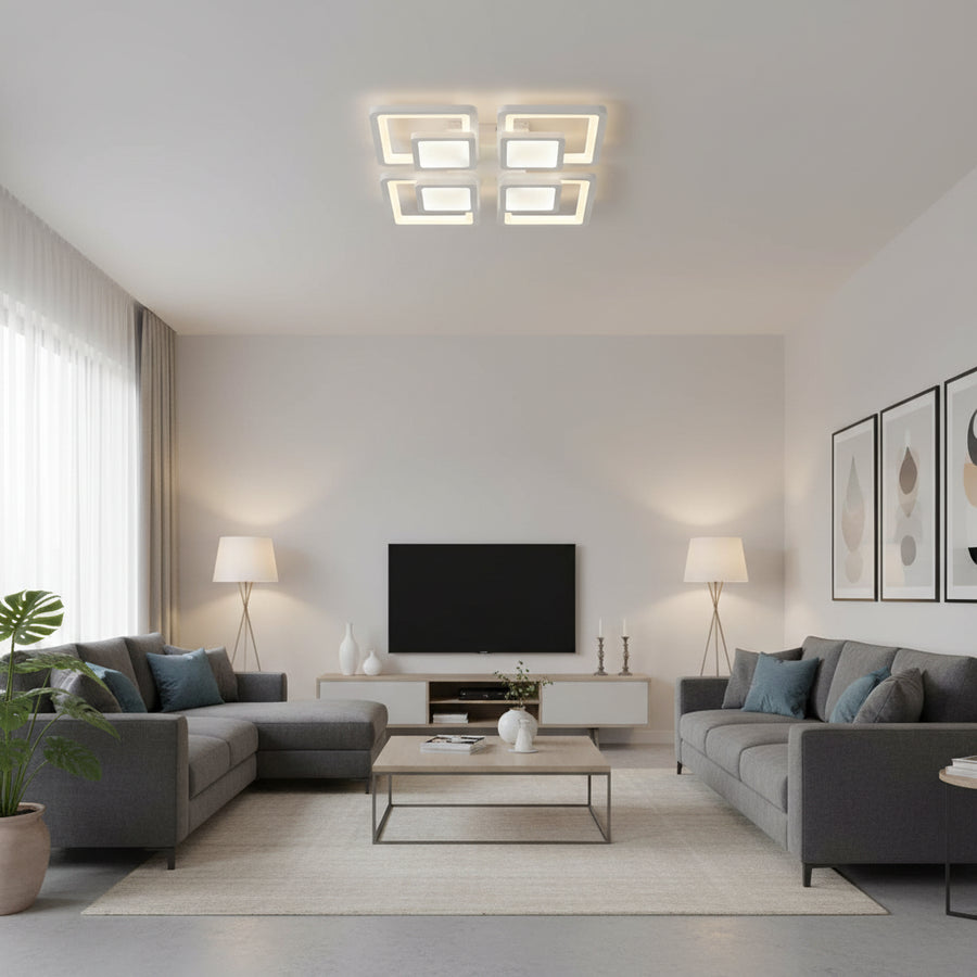 Πολυέλαιος LED με τηλεχειριστήριο SUSAN 96W, 4 τετράγωνα, κρύο/θερμό/ουδέτερο φως, ρυθμιζόμενο, λευκός πολυέλαιος LED με τηλεχειριστήριο Προεπιλεγμένος τίτλος Alessandro Design