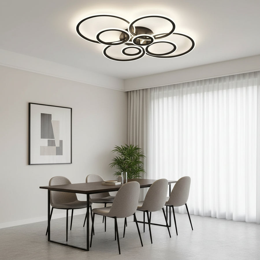 Πολυέλαιος LED με τηλεχειριστήριο BETTY 127W, 8 κύκλοι, κρύο/θερμ/ουδέτερο φως, ρυθμιζόμενο, μαύροι πολυέλαιοι LED με τηλεχειριστήριο Προεπιλεγμένος τίτλος Alessandro Design