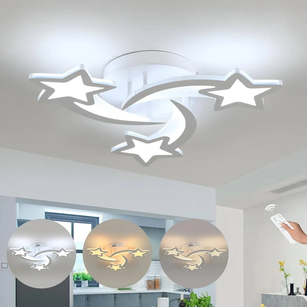 Πολυέλαιος LED με τηλεχειριστήριο IPOMOEA 51W, 3 αστέρια, Κρύο/Ζεστό/Ουδέτερο φως, Ρυθμιζόμενο, Λευκός πολυέλαιος LED με τηλεχειριστήριο Προεπιλεγμένος τίτλος Alessandro Design