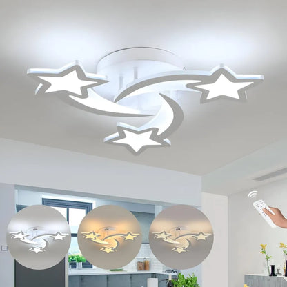 Πολυέλαιος LED με τηλεχειριστήριο IPOMOEA 51W, 3 αστέρια, Κρύο/Ζεστό/Ουδέτερο φως, Ρυθμιζόμενο, Λευκός πολυέλαιος LED με τηλεχειριστήριο Προεπιλεγμένος τίτλος Alessandro Design