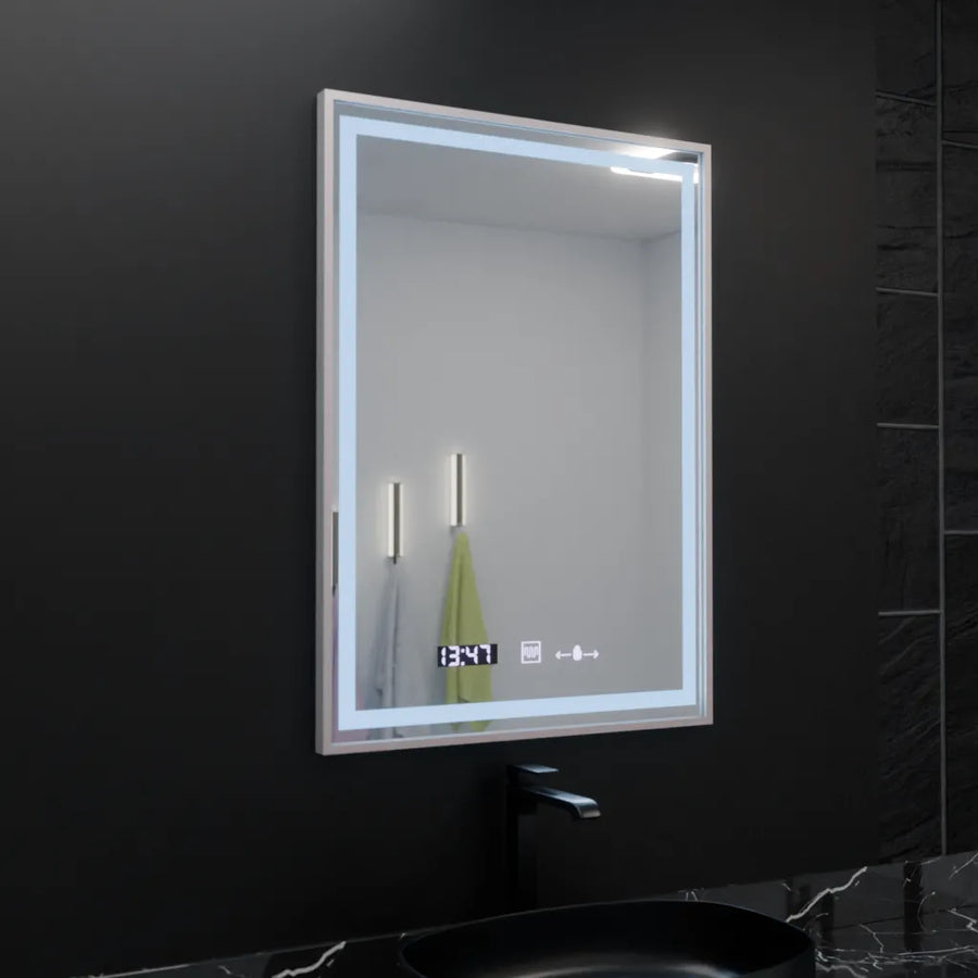 Ορθογώνιος καθρέφτης LED, 60x80 cm, Verite Imperial Silver Motion Glow Marcello, Σύστημα Demister, Ρολόι & Θερμόμετρο, Dimable Mirrors Marcello Προεπιλεγμένος τίτλος Alessandro Design