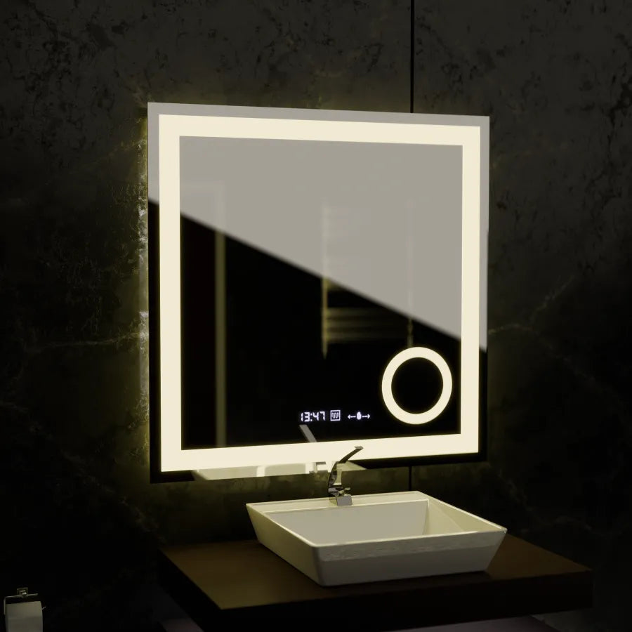 Ορθογώνιος καθρέφτης LED, 80x80 cm, Souverain MotionGlow Marcello, Σύστημα αποθαμβώματος, Ρολόι & Θερμόμετρο, Καλλυντικός Μεγεθυντικός φακός, Dimable Marcello Mirrors Προεπιλεγμένος τίτλος Alessandro Design