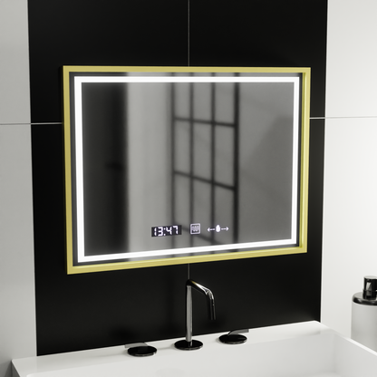 Ορθογώνιος καθρέφτης LED, 80x60 cm, Verite Royale Gold MotionGlow Marcello, Σύστημα αποθαμβώματος, Ρολόι & Θερμόμετρο, Dimable Καθρέφτες Marcello Προεπιλεγμένος τίτλος Alessandro Design