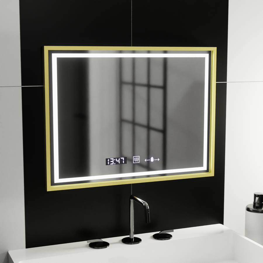 Ορθογώνιος καθρέφτης LED, 80x60 cm, Verite Royale Gold MotionGlow Marcello, Σύστημα αποθαμβώματος, Ρολόι & Θερμόμετρο, Dimable Καθρέφτες Marcello Προεπιλεγμένος τίτλος Alessandro Design