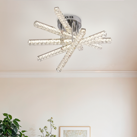 Πολυέλαιος LED με τηλεχειριστήριο LUELLA 79W 5 Στοιχείων, Γραμμικό, Κρύο/Ζεστό/Ουδέτερο φως, Ρυθμιζόμενο, Ασημί κρύσταλλο LED Πολυέλαιος Προεπιλεγμένος τίτλος Alessandro Design