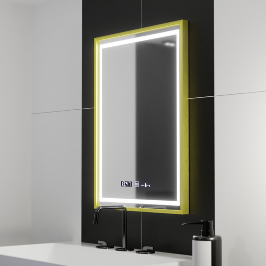 Ορθογώνιος καθρέφτης LED, 50x70 cm, Verite Royale Gold Motion Glow Marcello, Σύστημα αποθαμβώματος, Ρολόι & Θερμόμετρο, Dimable Καθρέφτες Marcello Προεπιλεγμένος τίτλος Alessandro Design